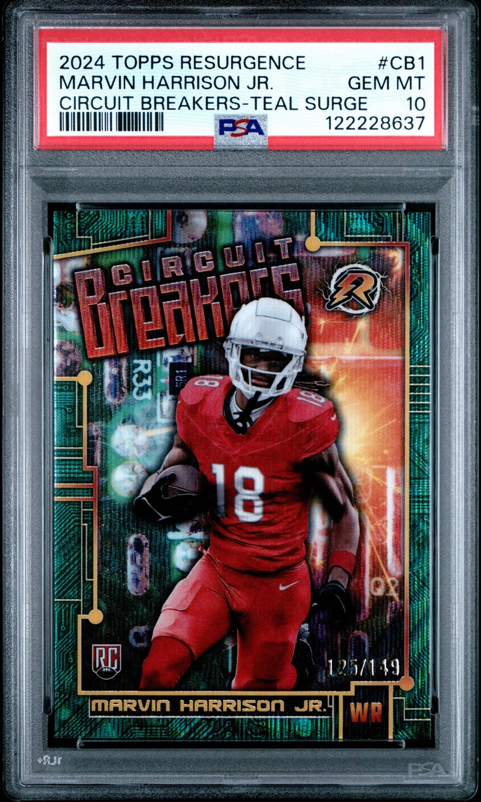 Graded 2024 Resurgence Marvin Harrison #CB1 Teal Surge /150 Football Card PSA 10