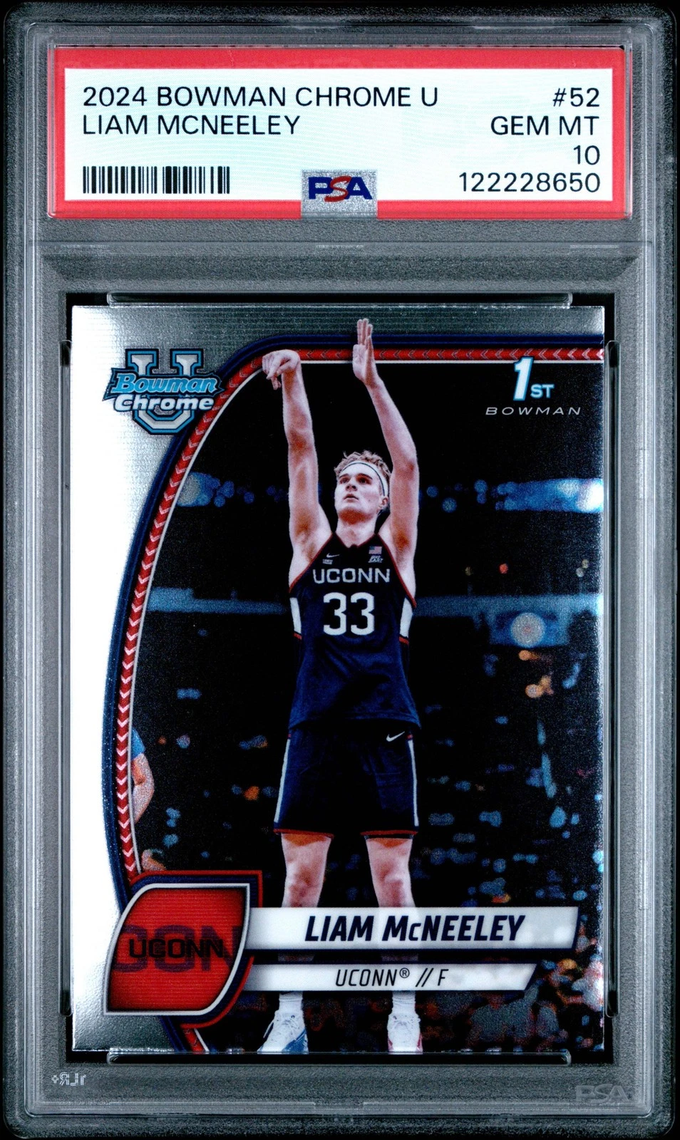 Graded 2024 Topps Bowman Chrome U Liam McNeeley #52 RC Basketball Card PSA 10