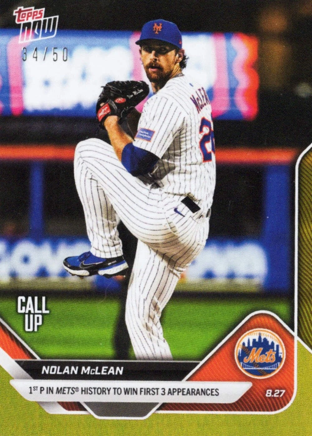 2025 Topps Now Nolan McLean #616 Gold Foil /50 New York Mets RC Baseball Card