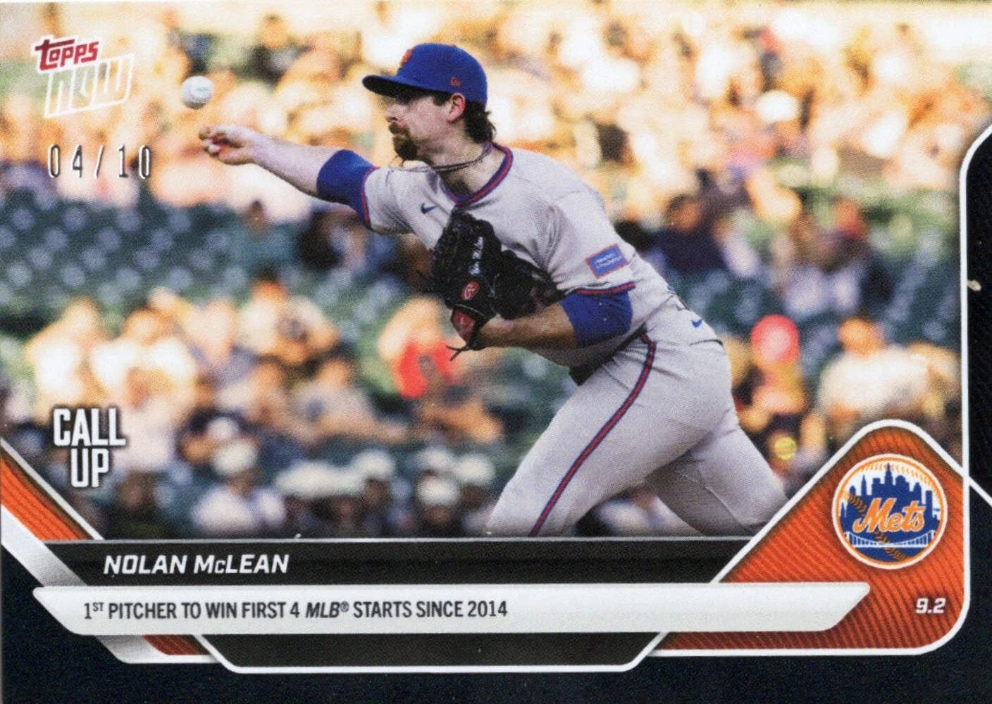 2025 Topps Now Nolan McLean #651 Black Foil /10 New York Mets RC Baseball Card