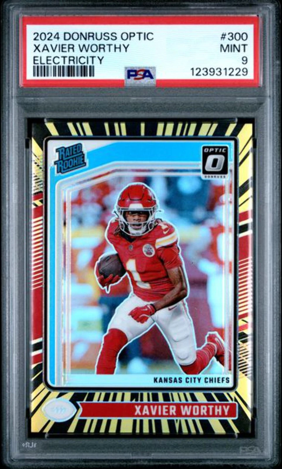 Graded 2024 Donruss Optic Xavier Worthy #300 Electricity /75 Rookie Card PSA 9