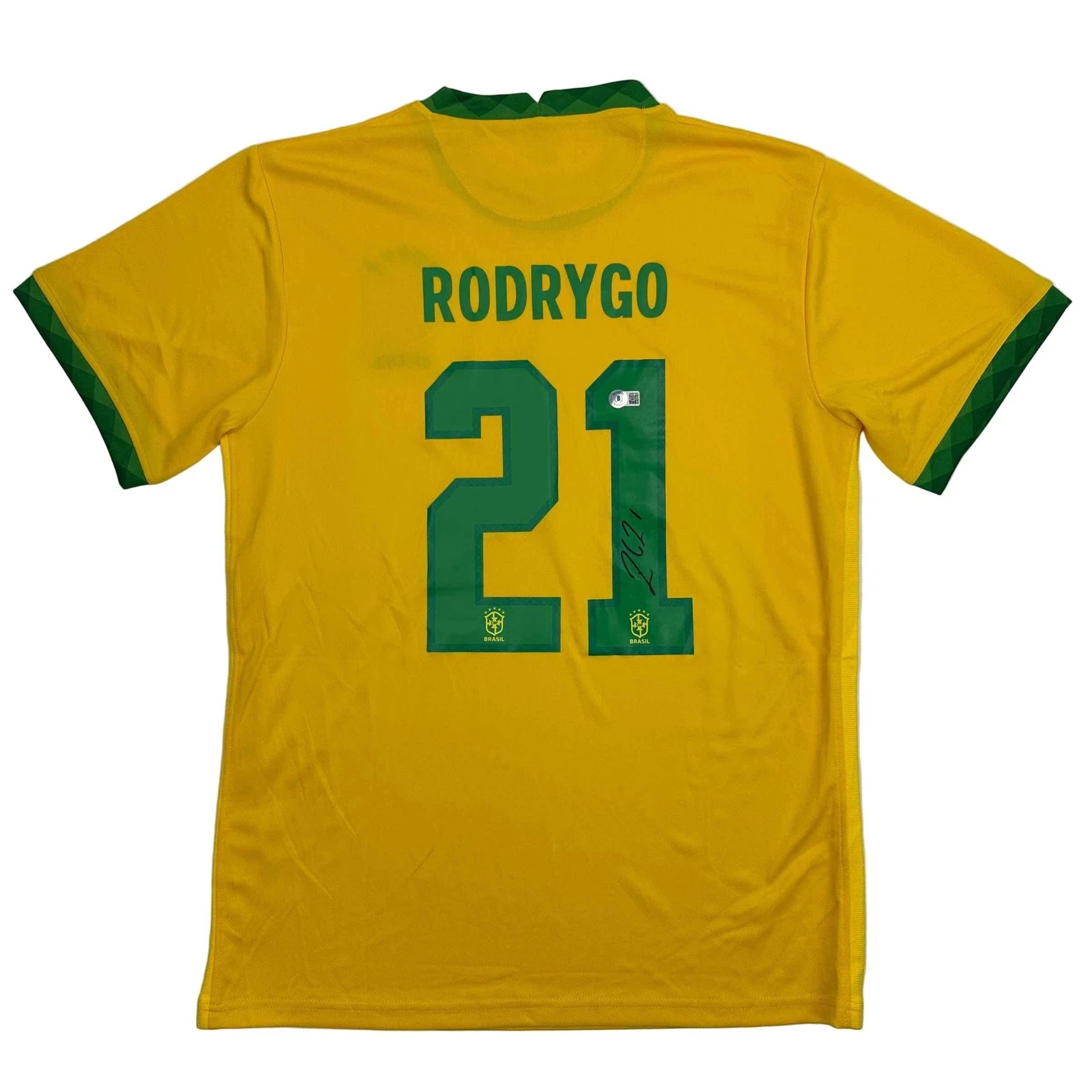 Autographed/Signed Rodrygo Silva de Goes Brazil Yellow Soccer Jersey Beckett COA