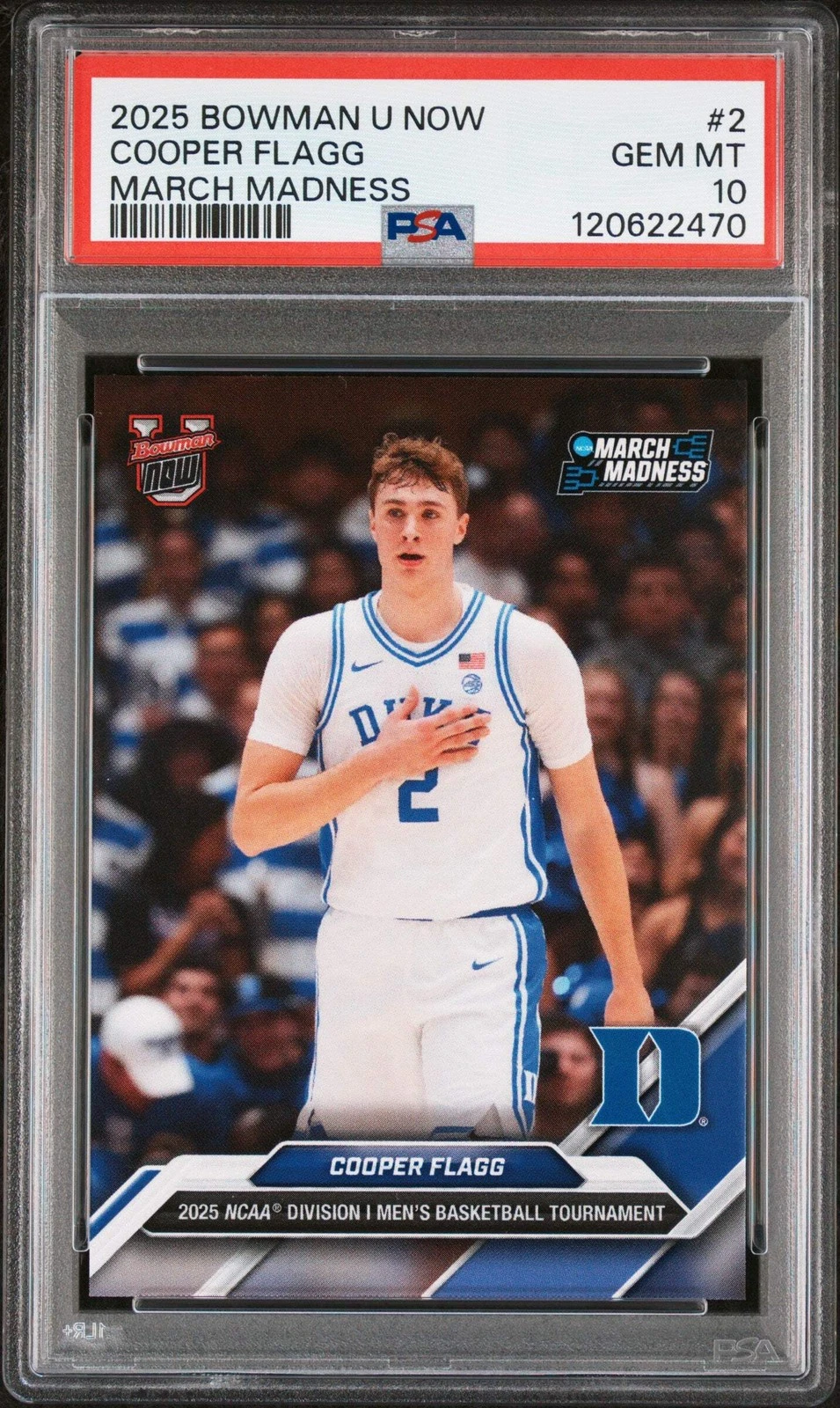 Graded 2025 Bowman U Now Cooper Flagg #2 March Madness RC Basketball Card PSA 10