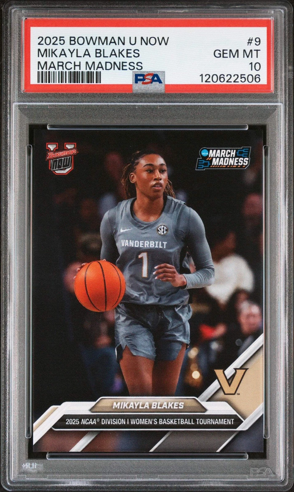 Graded 2025 Bowman U Now Mikayla Blakes #9 March Madness Basketball Card PSA 10