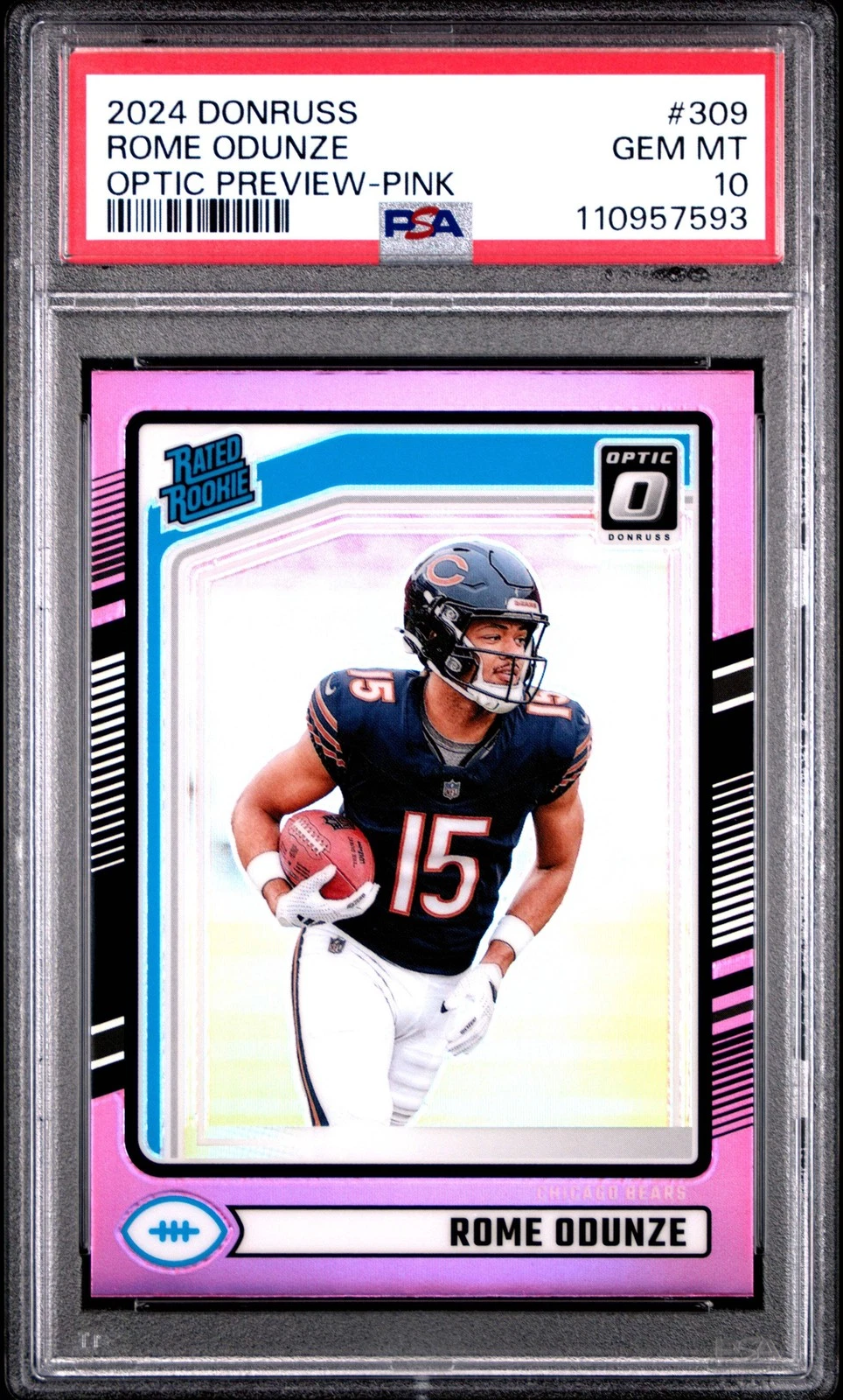 Graded 2024 Panini Donruss Rome Odunze #309 Pink Rookie RC Football Card PSA 10