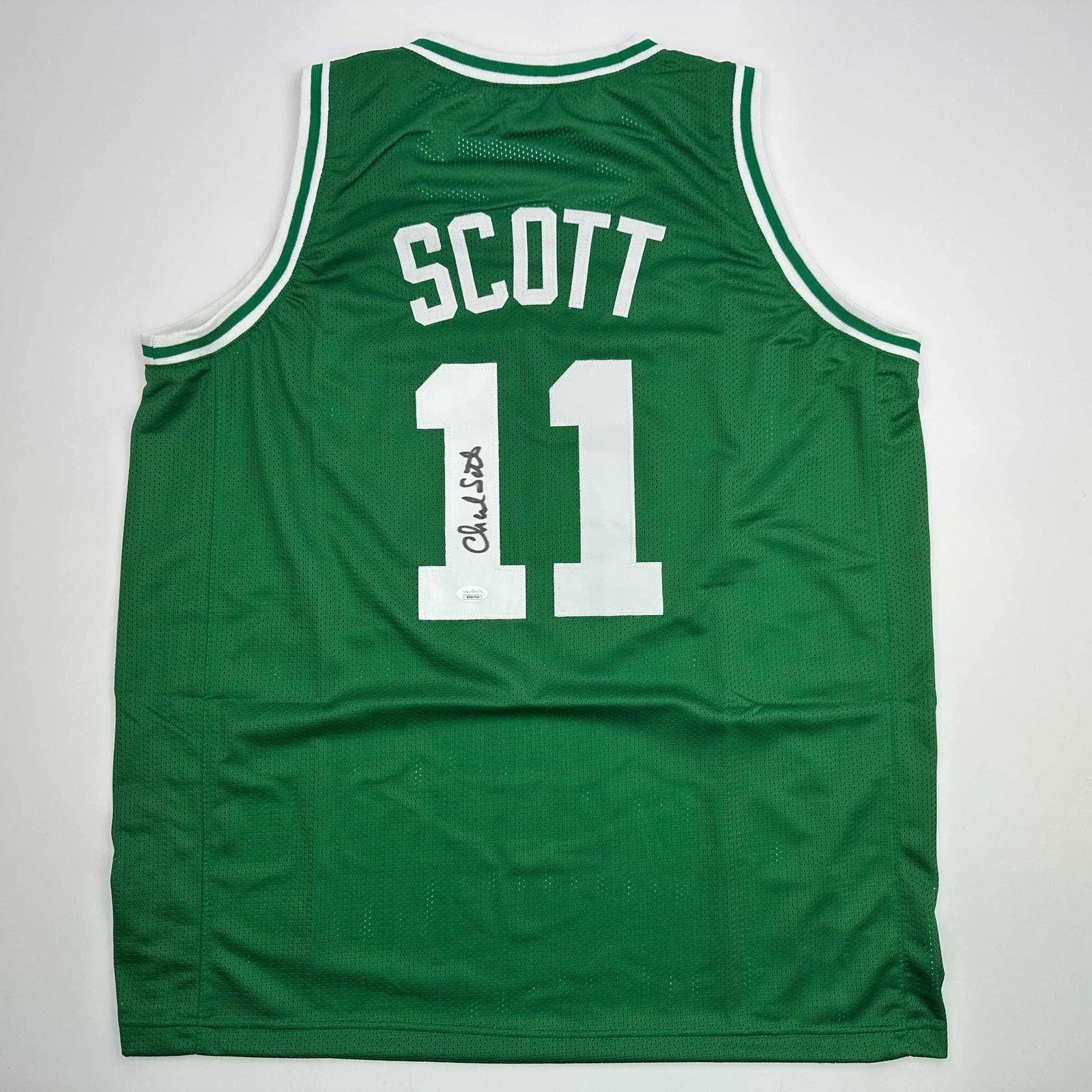 Autographed/Signed Charlie Scott Boston Green Basketball Jersey JSA COA