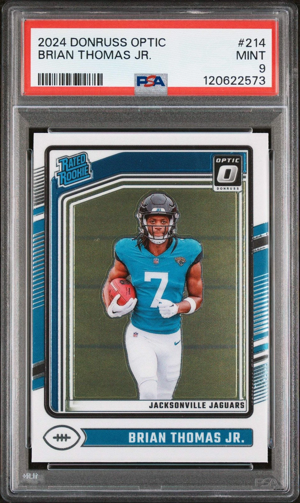 Graded 2024 Panini Donruss Optic Brian Thomas Jr. #214 RC Football Card PSA 9