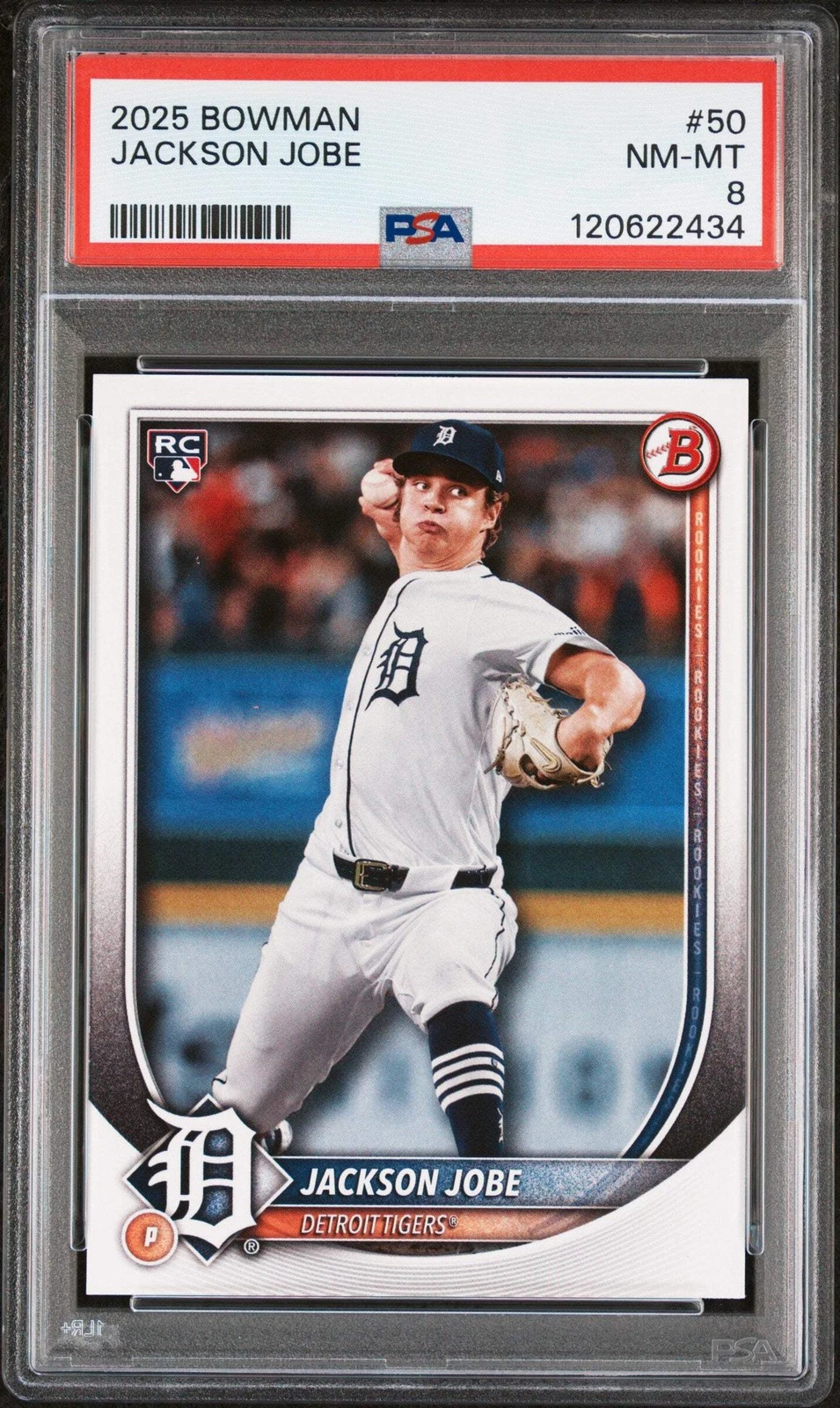 Graded 2025 Topps Bowman Jackson Jobe #50 Rookie Baseball Card PSA 8 Near Mint