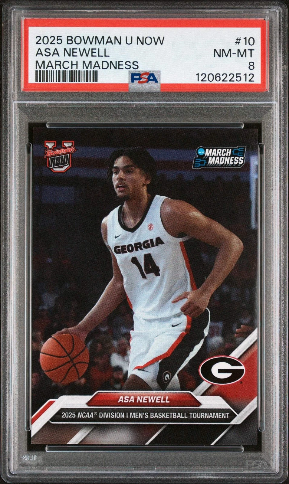 Graded 2025 Bowman U Now Asa Newell #10 March Madness RC Basketball Card PSA 8