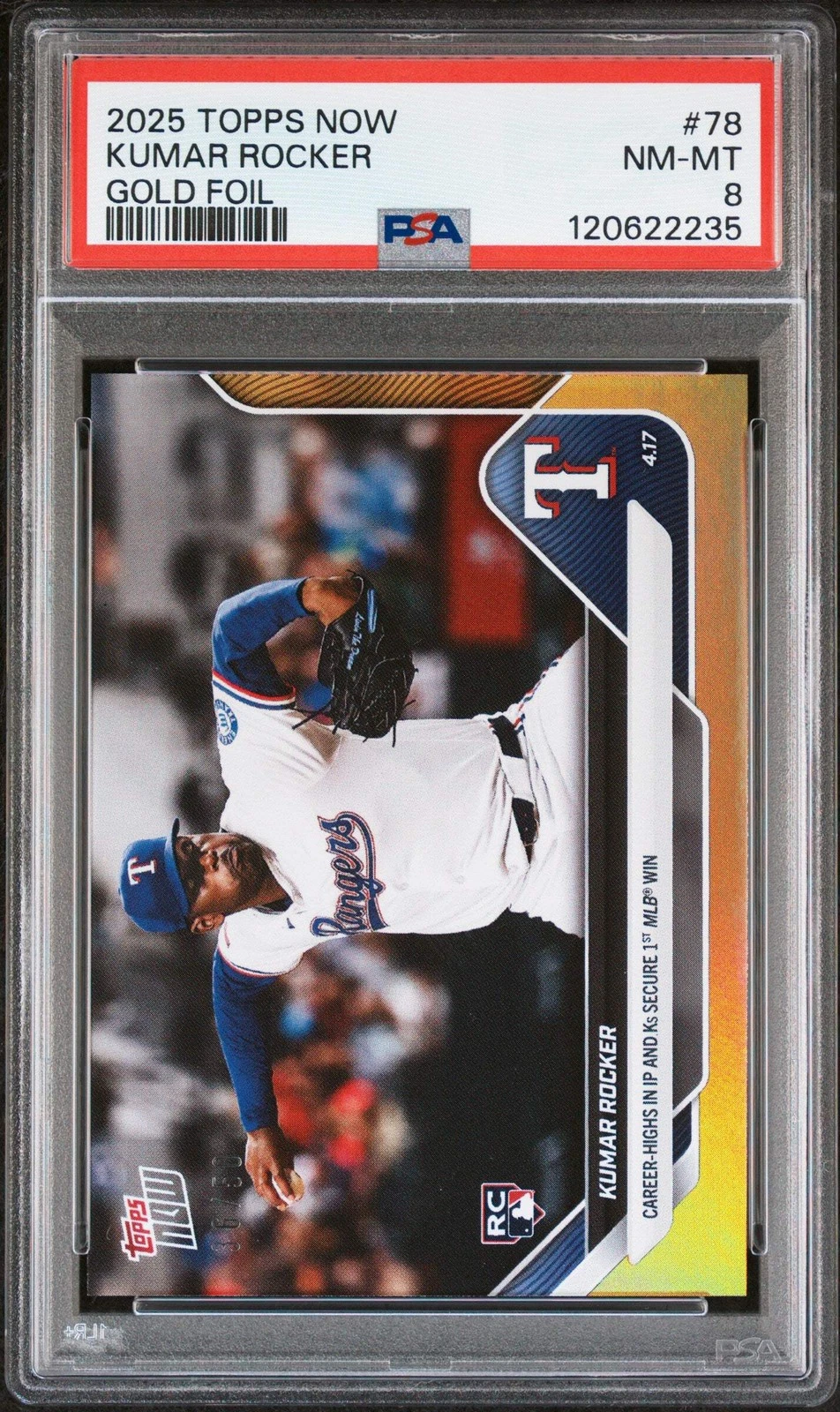 Graded 2025 Topps Now Kumar Rocker #78 Gold Foil /50 Rookie Baseball Card PSA 8