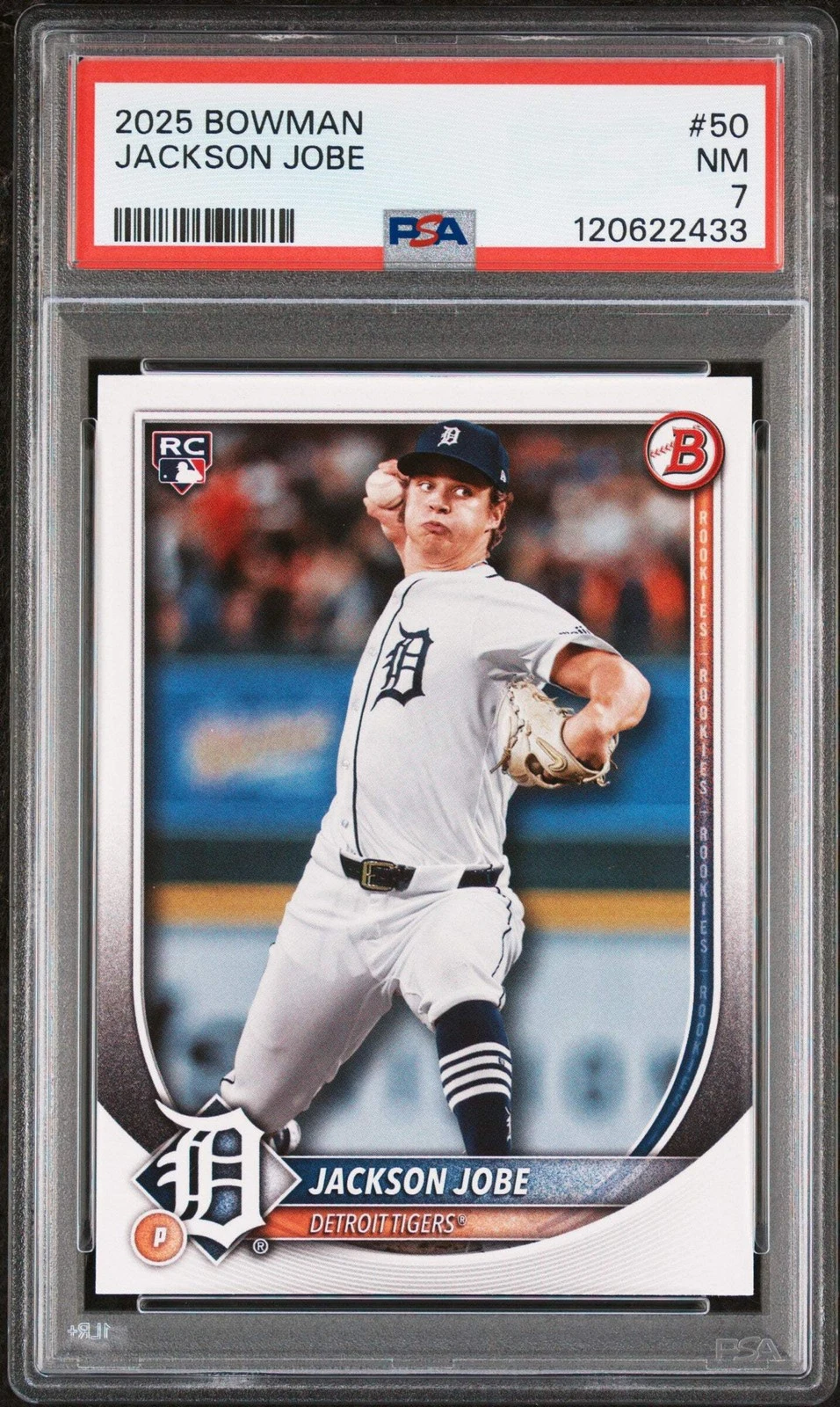 Graded 2025 Topps Bowman Jackson Jobe #50 Rookie Baseball Card PSA 7 Near Mint