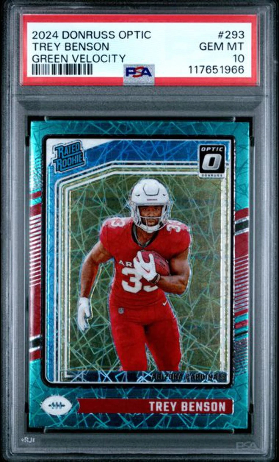Graded 2024 Panini Donruss Optic Trey Benson #293 Green Velocity RC Card PSA 10