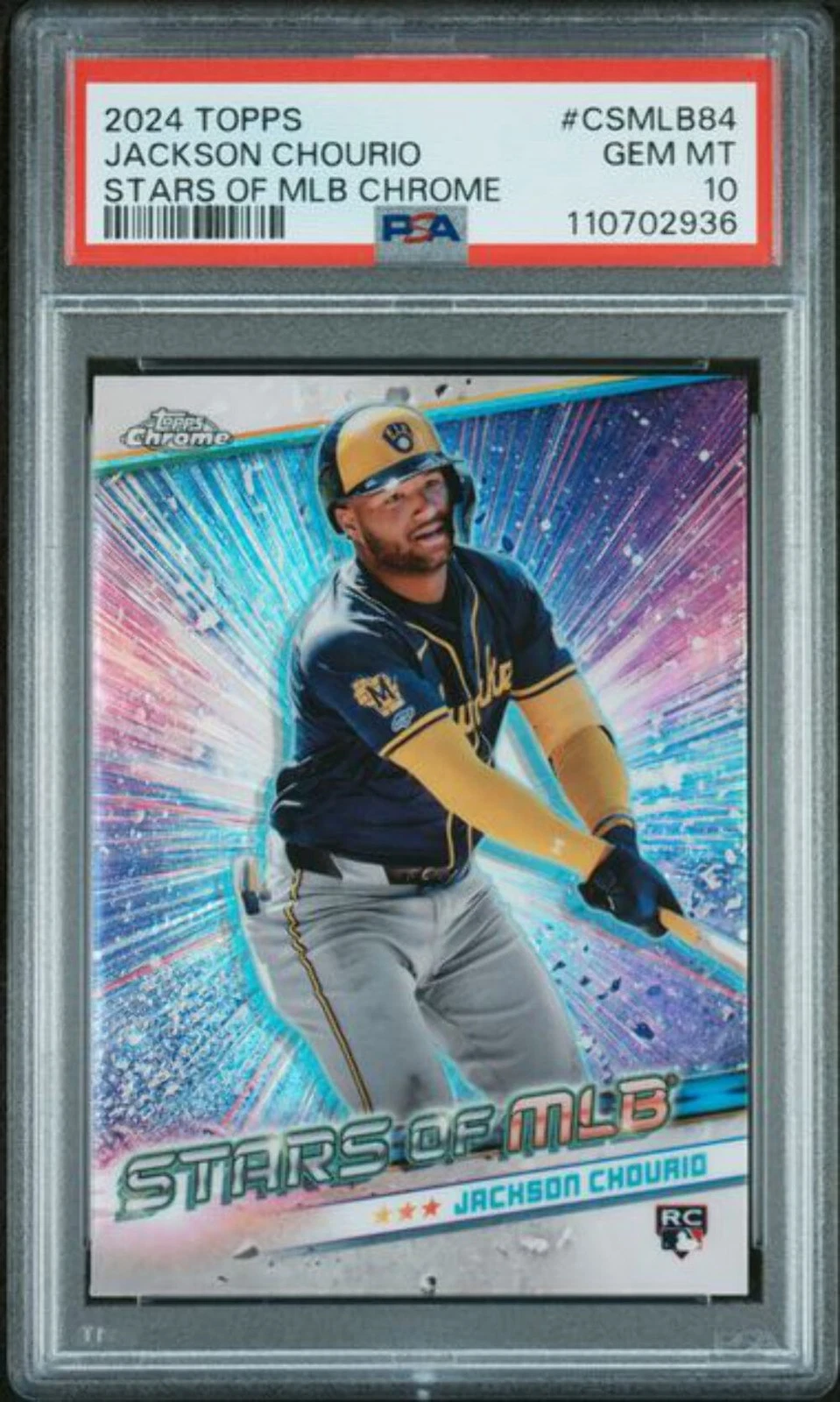 Graded 2024 Topps Stars of MLB Chrome Jackson Chourio #CSMLB84 RC Card PSA 10