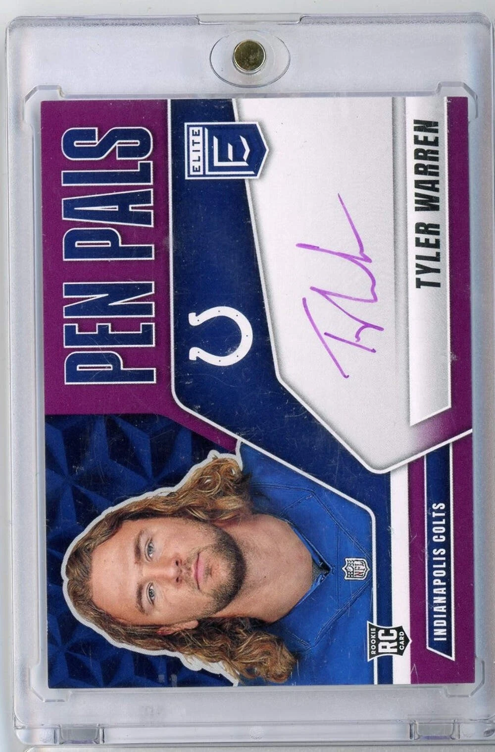2025 Donruss Elite Pen Pals Purple Tyler Warren #PPTWA Purple Auto Rookie Card