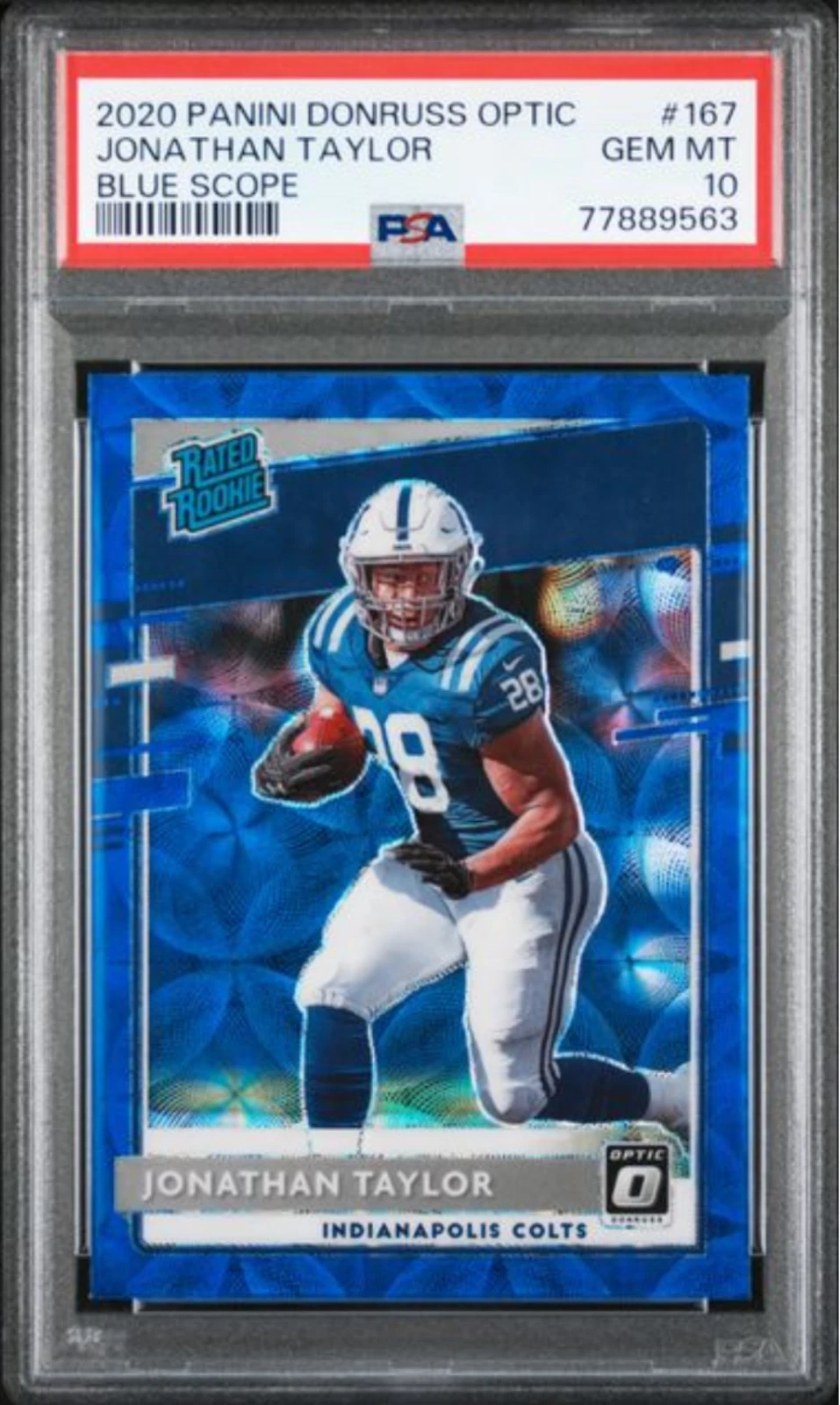 Graded 2020 Donruss Optic Jonathan Taylor #167 Blue Scope Rookie RC Card PSA 10