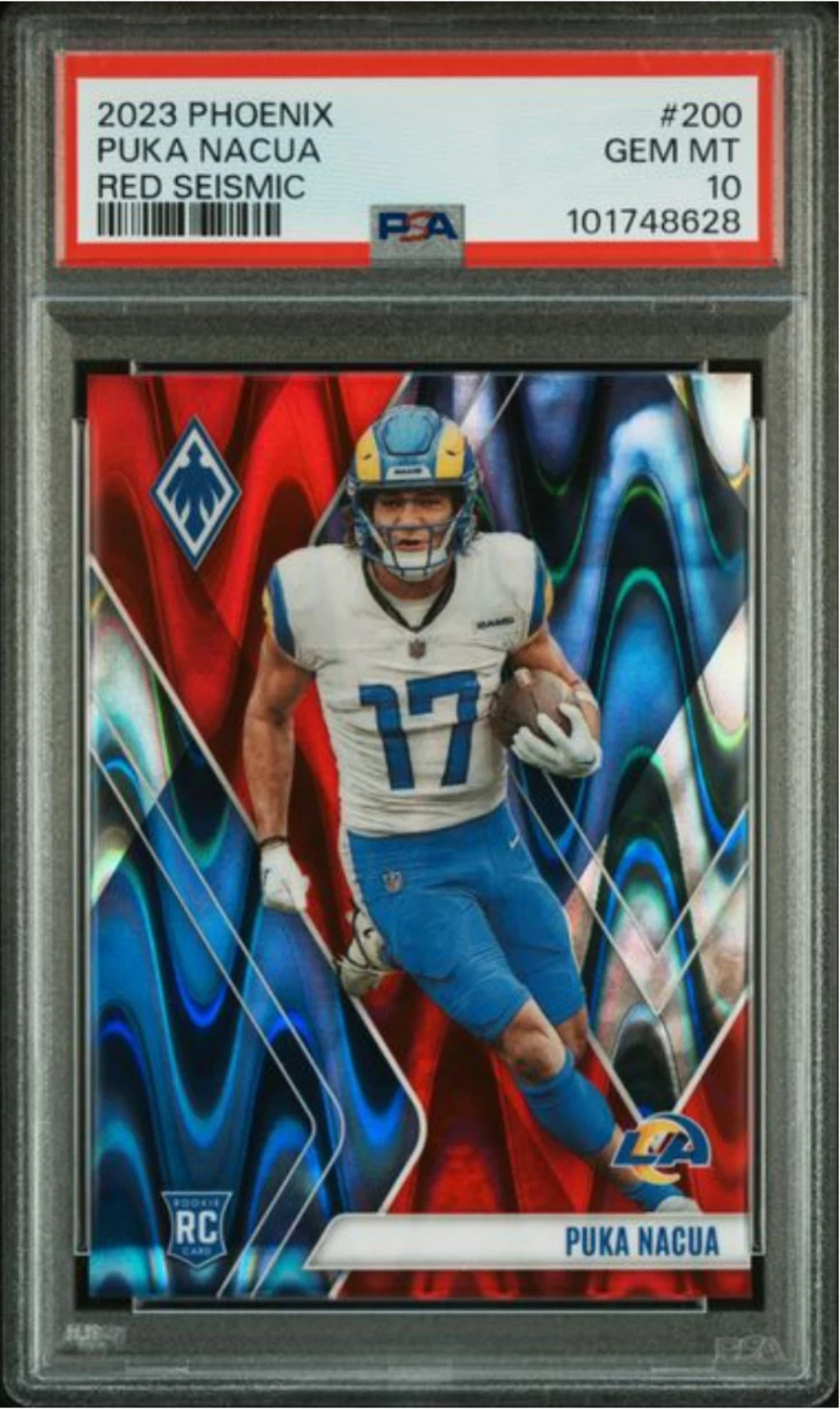 Graded 2023 Panini Phoenix Puka Nacua #200 Red Seismic /199 Rookie RCCard PSA 10