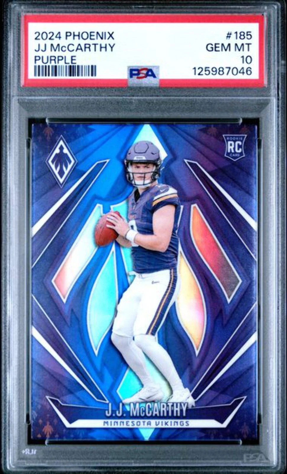 Graded 2024 Panini Phoenix JJ McCarthy #185 Purple Rookie Football Card PSA 10