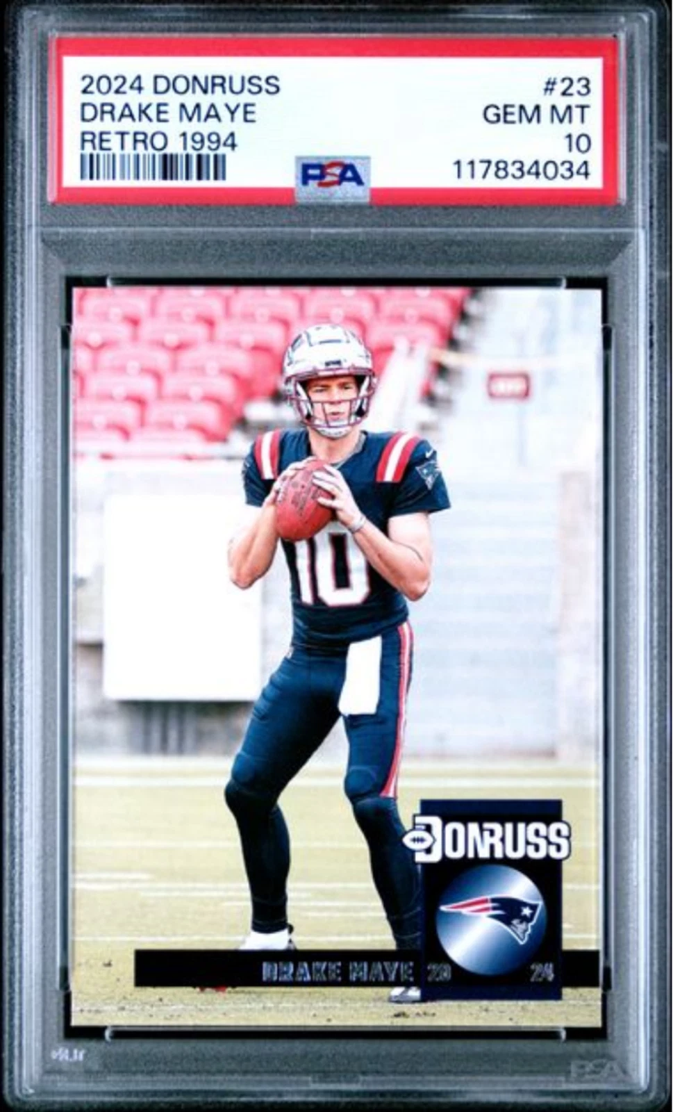 Graded 2024 Panini Donruss Drake Maye #23 Retro 1994 Rookie Football Card PSA 10