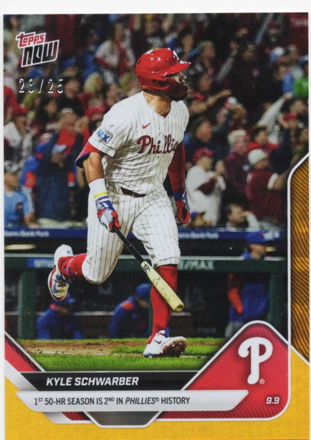 2025 Topps Now Kyle Schwarber #682 Orange Foil /25 Philadelphia Phillies Card