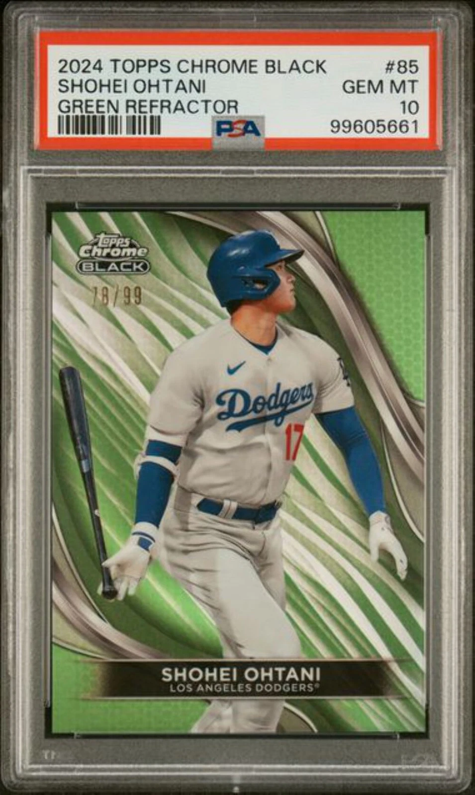 Graded 2024 Topps Chrome Black Shohei Ohtani #85 /99 Green Refractor Card PSA 10