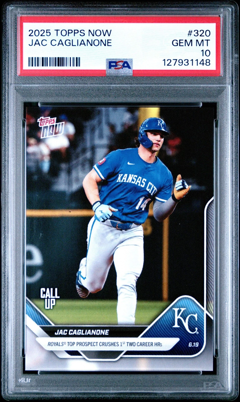 Graded 2025 Topps Now Jac Caglianone #320 Rookie RC Baseball Card PSA 10 Mint
