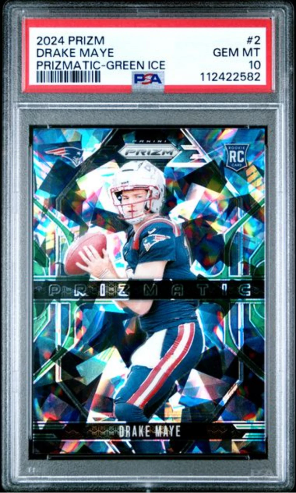 Graded 2024 Panini Prizm Drake Maye #2 Prizmatic Green Ice Rookie Card PSA 10