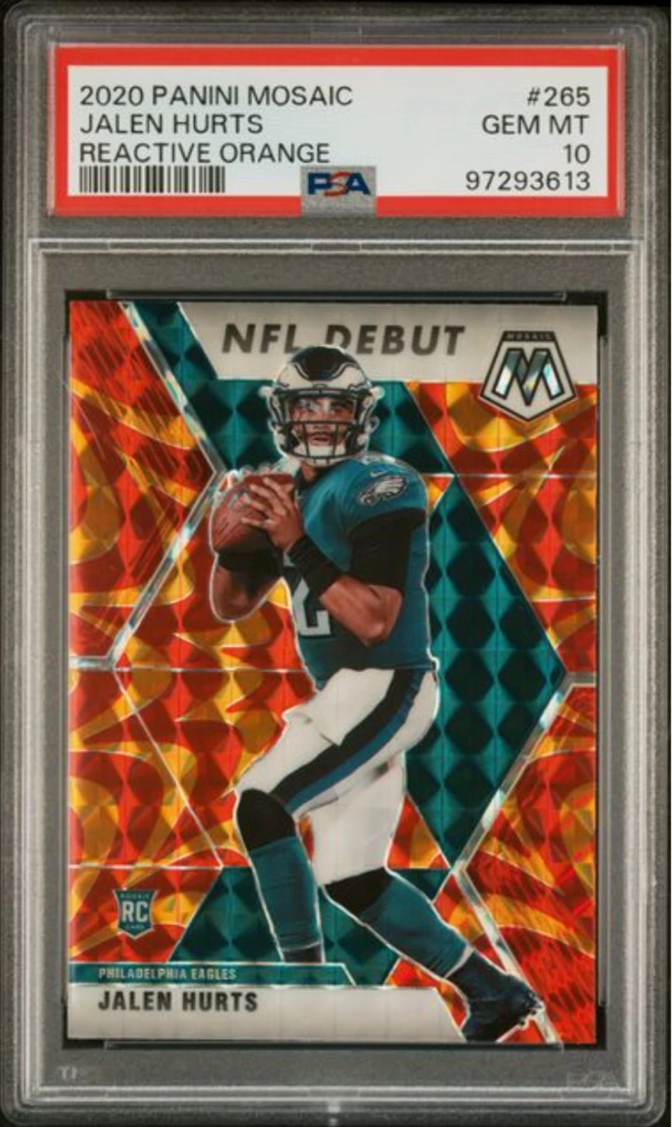 Graded 2020 Panini Mosaic Jalen Hurts #265 Reactive Orange Rookie RC Card PSA 10