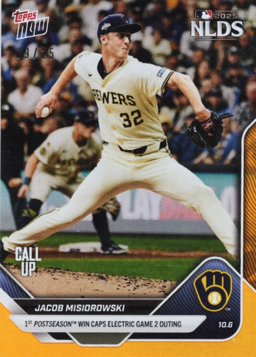 2025 Topps Now Jacob Misiorowski #833 Orange Foil /25 Rookie RC Baseball Card