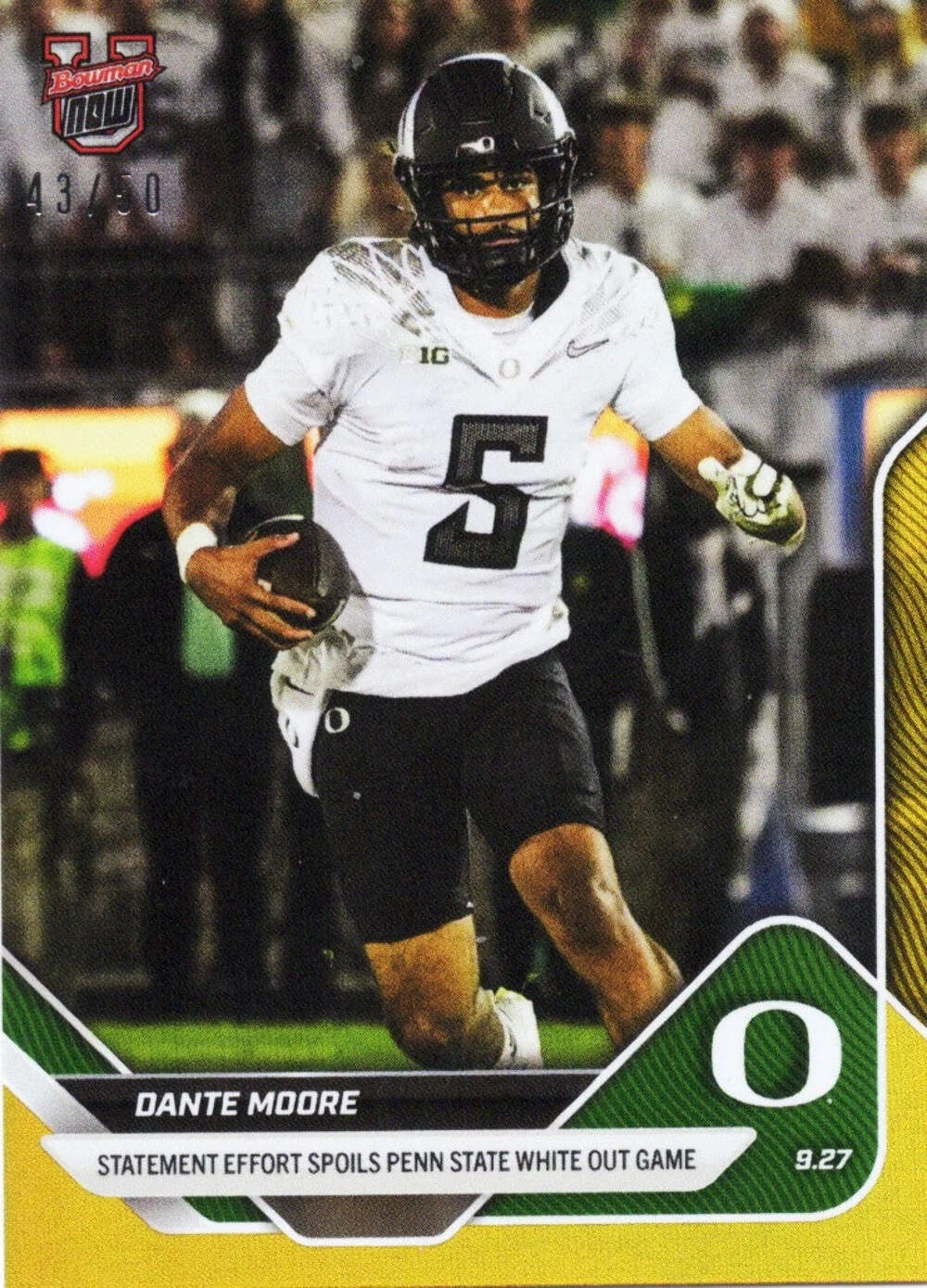 2025 Topps Bowman U Now Dante Moore #21 Gold Foil /50 Rookie RC Football Card