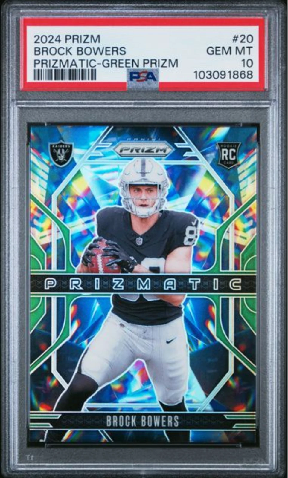 Graded 2024 Panini Prizm Brock Bowers #20 Prizmatic Green Rookie Card PSA 10