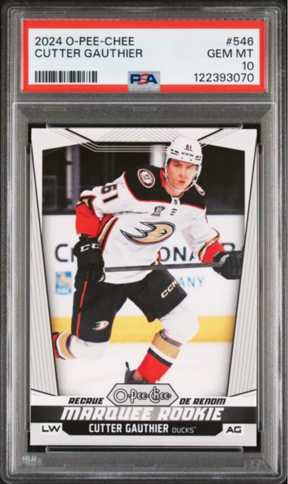 Graded 2024 Upper Deck O-Pee-Chee Cutter Gauthier #546 Rookie RC Card PSA 10 Gem