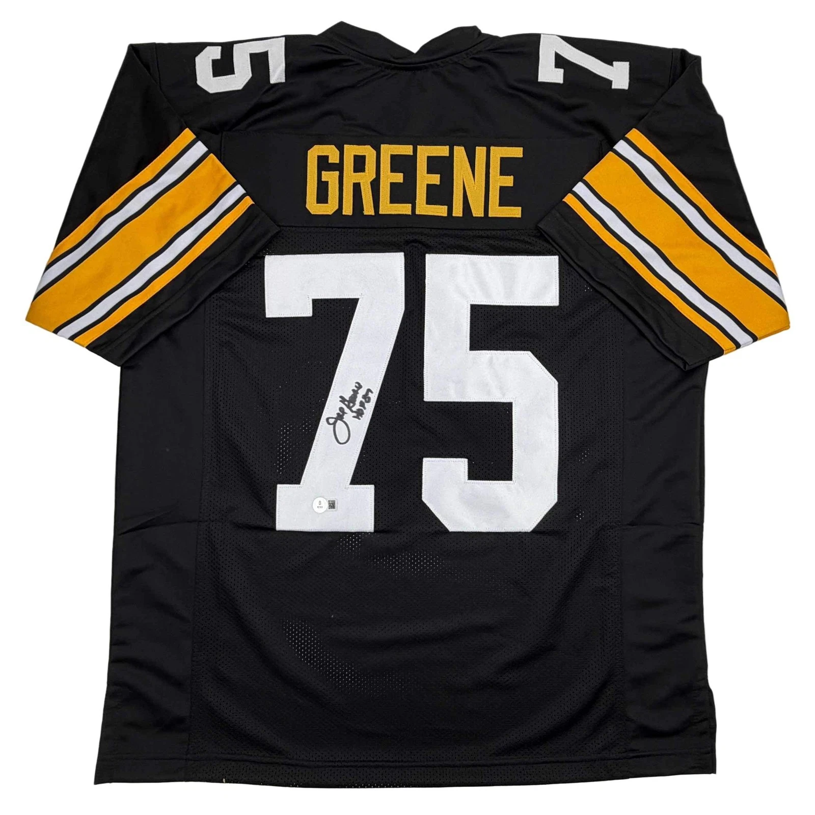 Autographed/Signed Mean Joe Greene HOF 87 Pittsburgh Black Jersey JSA COA
