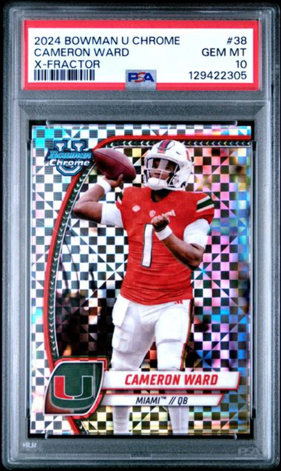 Graded 2024 Bowman U Chrome Cam Ward #38 X-Fractor Rookie Football Card PSA 10