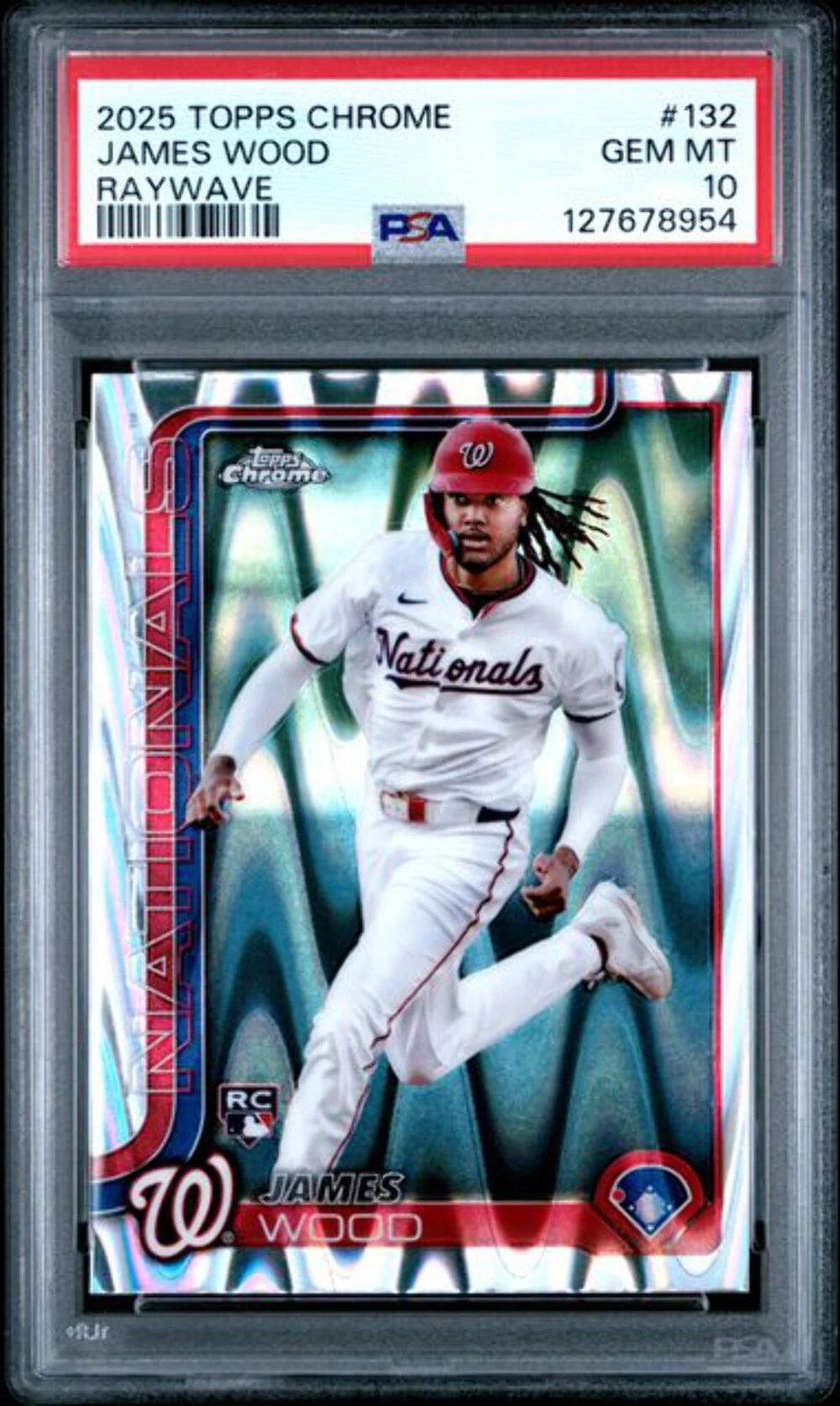 Graded 2025 Topps Chrome James Wood #132 Raywave Rookie RC Baseball Card PSA 10