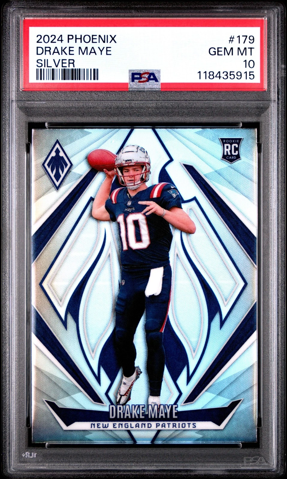 Graded 2024 Panini Phoenix Drake Maye #179 Silver Rookie RC Football Card PSA 10