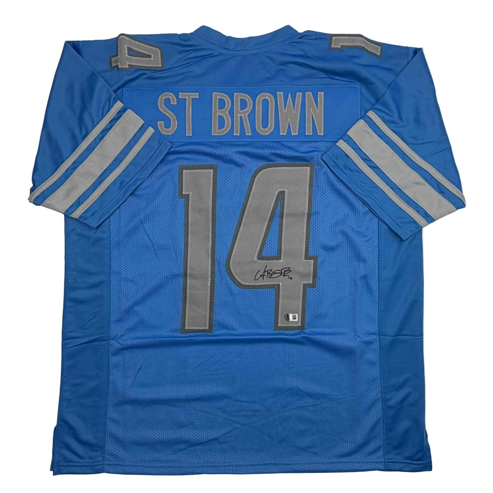 Autographed/Signed Amon-Ra St. Brown Detroit Blue Jersey Beckett BAS COA