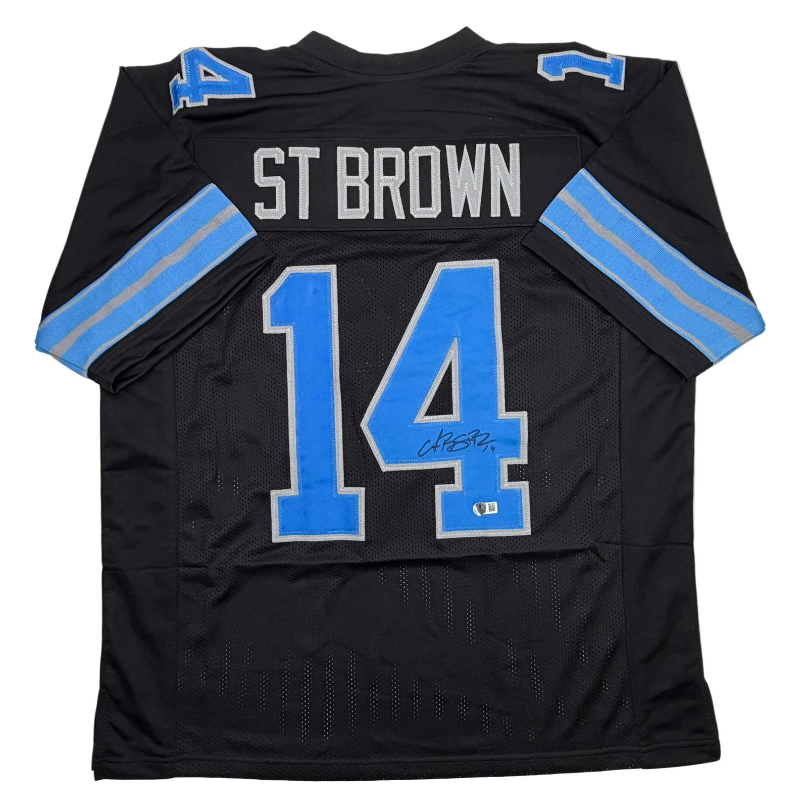 Autographed/Signed Amon-Ra St. Brown Detroit Black Jersey Beckett BAS COA