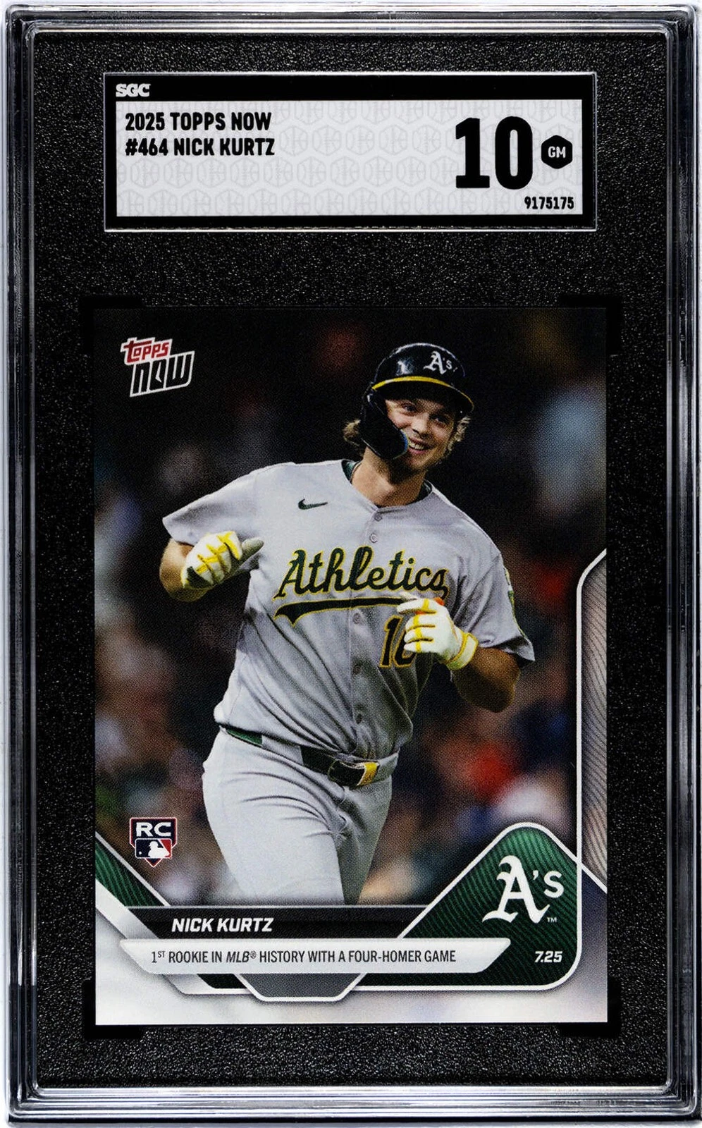 Graded 2025 Topps Now Nick Kurtz #464 Rookie RC Baseball Card SGC 10 Gem Mint