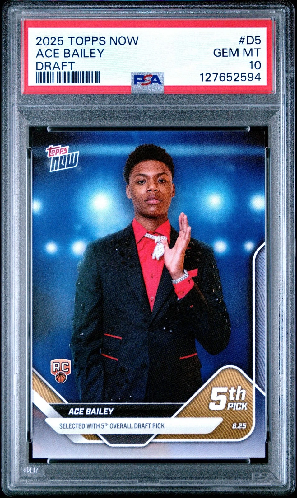 Graded 2025 Topps Now Ace Bailey #D5 Rookie RC Basketball Card PSA 10 Mint