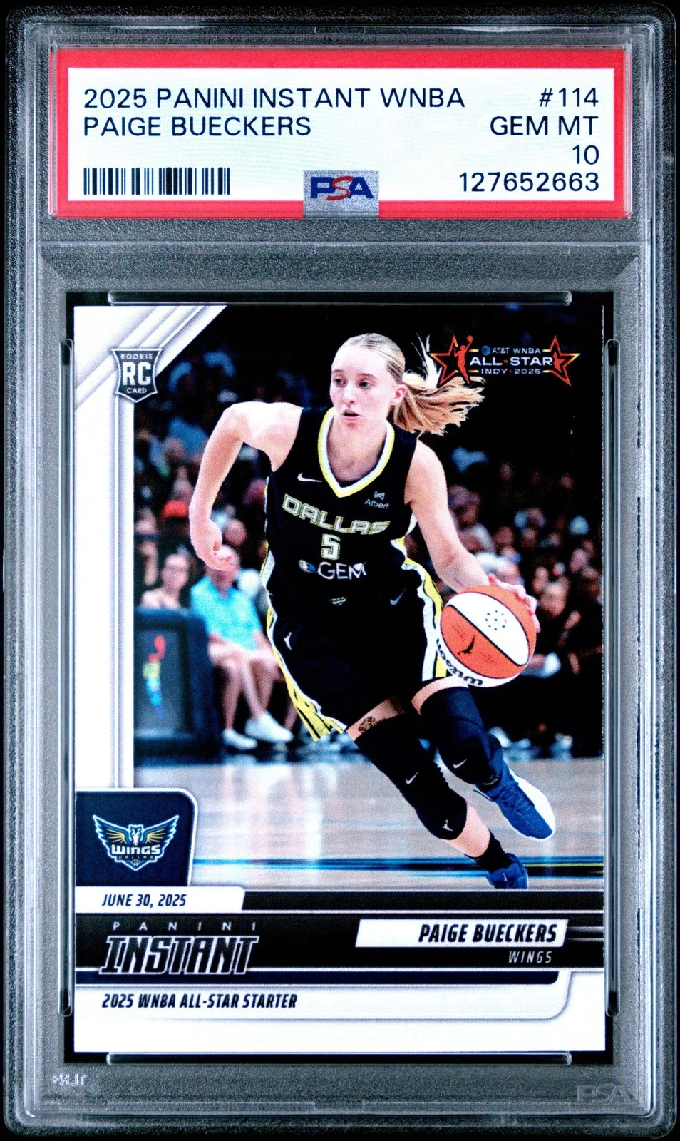 Graded 2025 Panini Instant WNBA Paige Bueckers #114 Rookie RC Card PSA 10 Mint