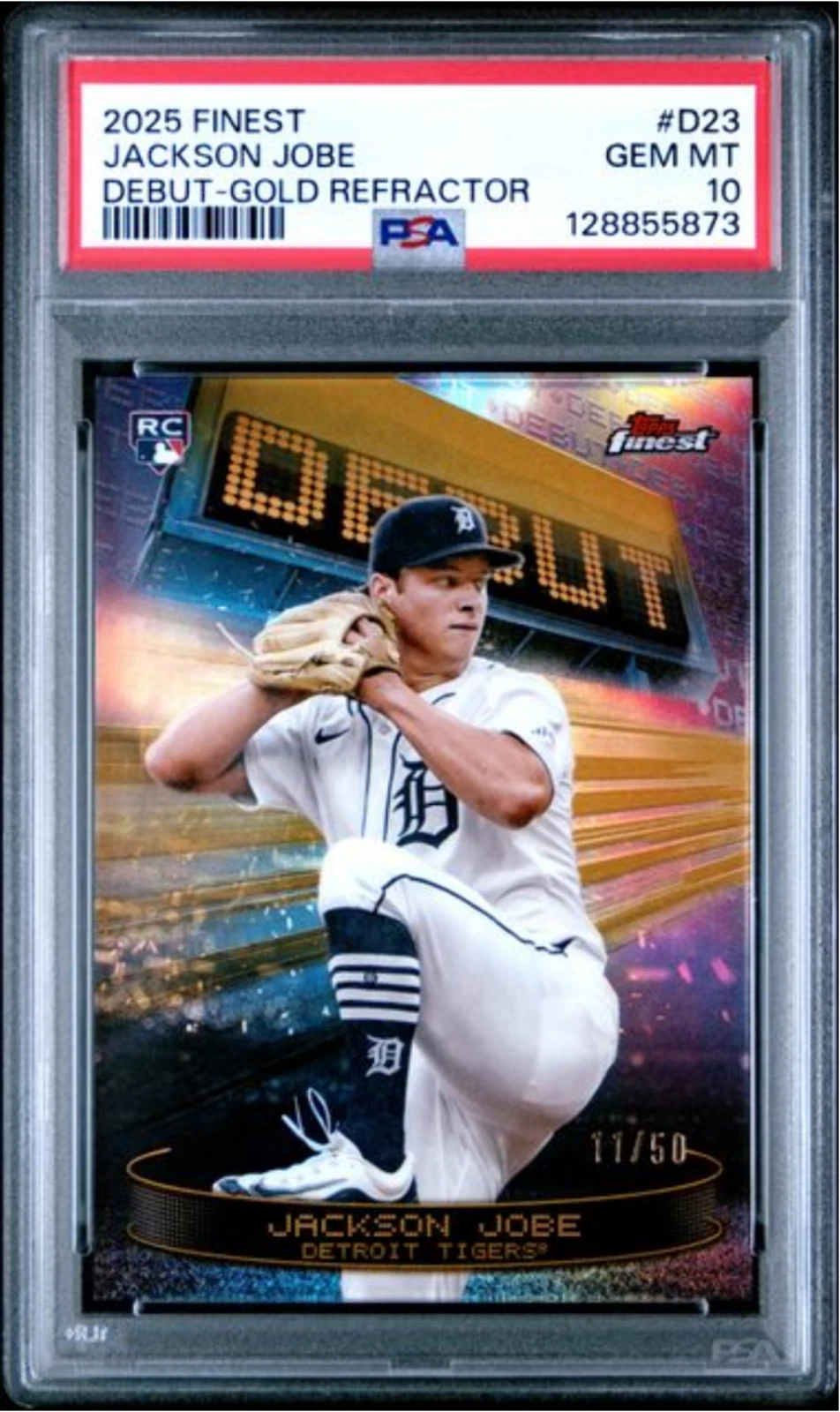 Graded 2025 Topps Finest Jackson Jobe #D23 Debut Gold REF /50 RC Card PSA 10