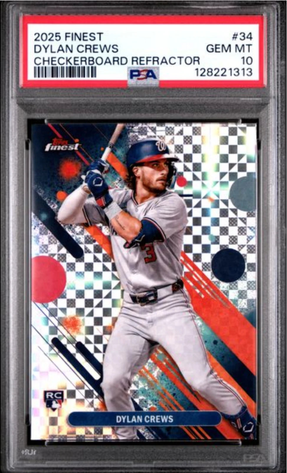 Graded 2025 Topps Finest Dylan Crews #34 Checkerboard Refractor RC Card PSA 10