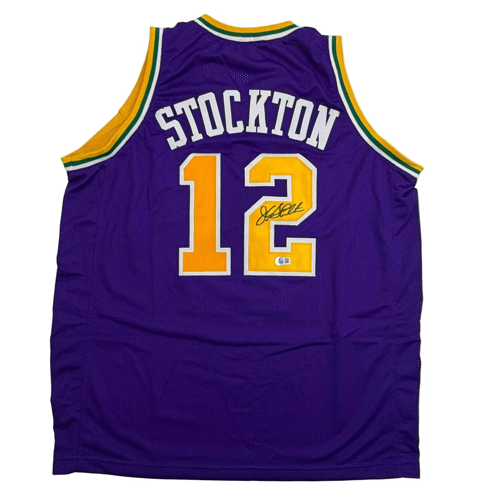 Autographed/Signed John Stockton Utah Purple Basketball Jersey Beckett BAS COA