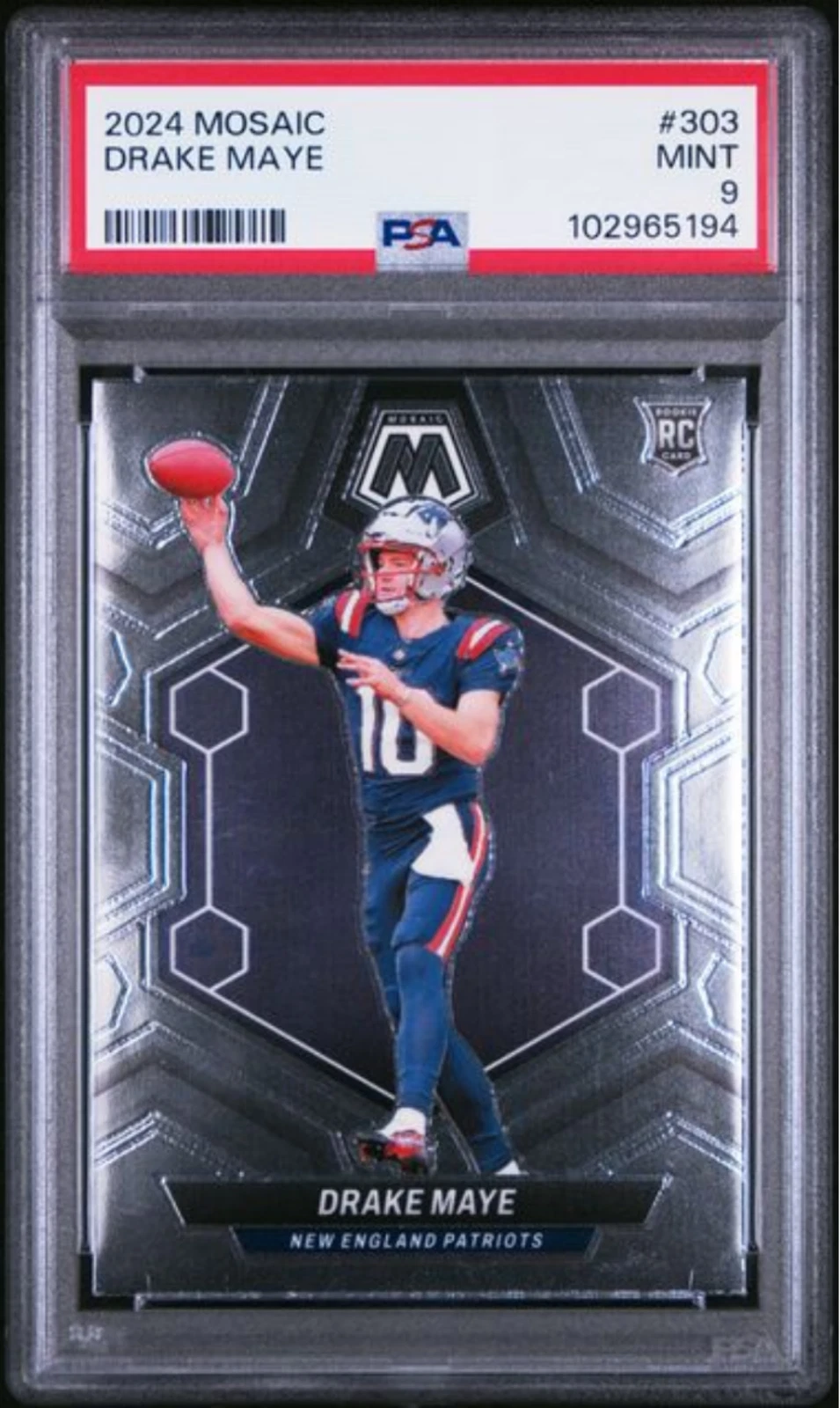 Graded 2024 Panini Mosaic Drake Maye #303 Rookie RC Football Card PSA 9 Mint