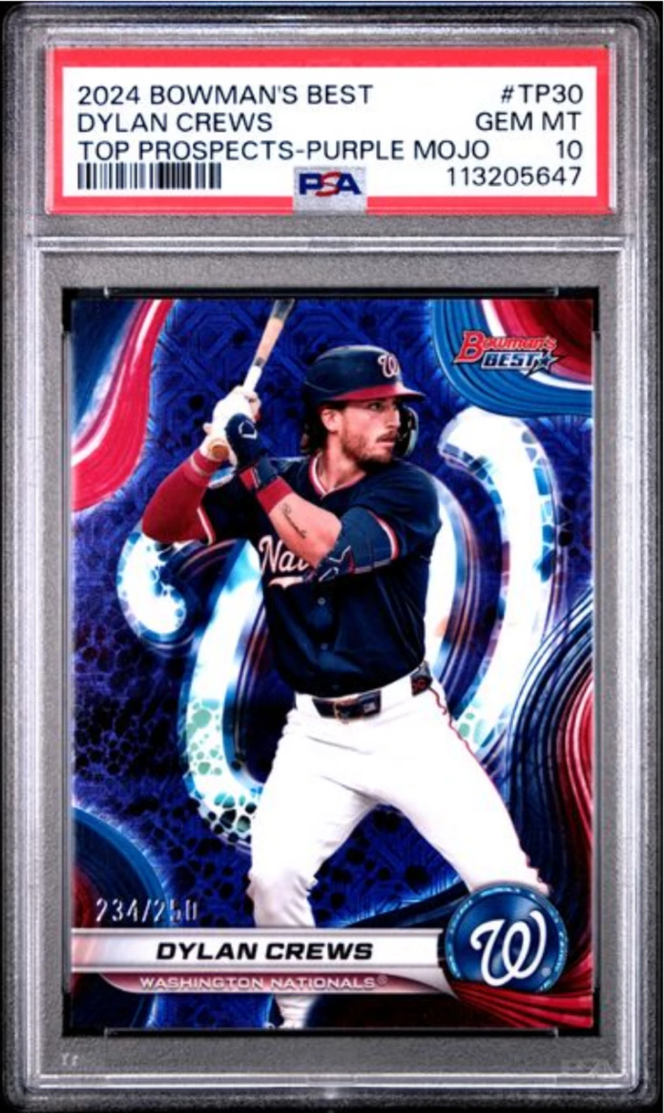 Graded 2024 Bowmans Best Dylan Crews #TP40 Purple Mojo /250 Rookie Card PSA 10