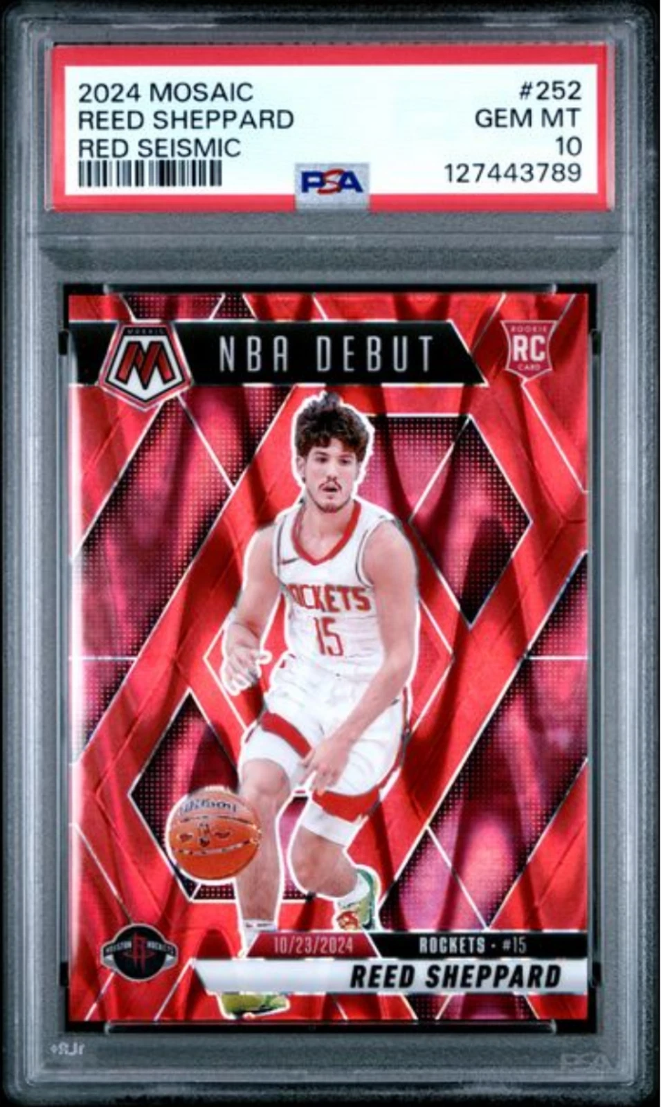 Graded 2024 Panini Mosaic Reed Sheppard #252 Red Seismic /299 Rookie Card PSA 10