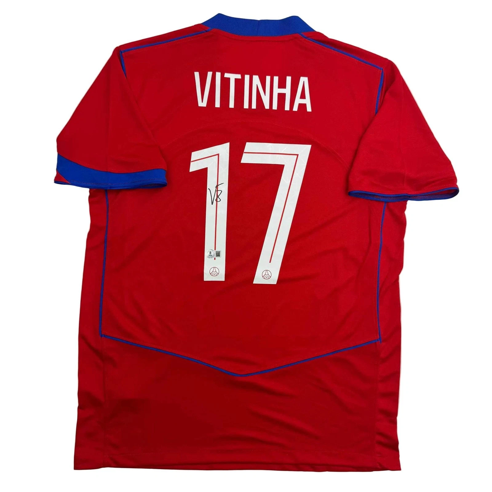 Autographed/Signed Vitinha PSG Paris Saint Germain Red Jersey Beckett BAS COA