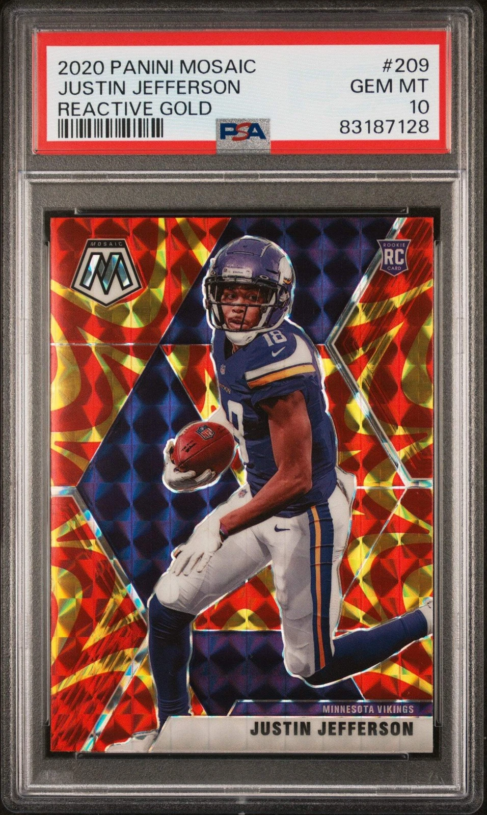Graded 2020 Mosaic Justin Jefferson #209 Reactive Gold RC Football Card PSA 10