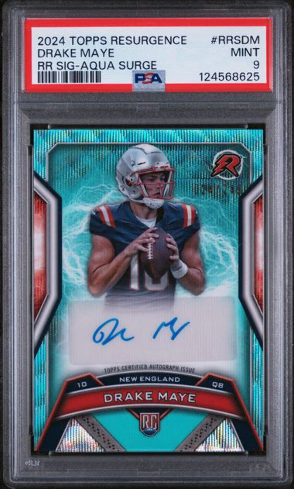 Graded 2024 Topps Resurgence Drake Maye #RRSDM /249 Aqua Auto Rookie Card PSA 9