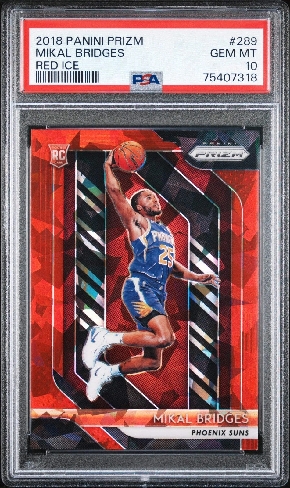 Graded 2018 Panini Prizm Mikal Bridges #289 Red Ice Rookie RC Card PSA 10 Mint